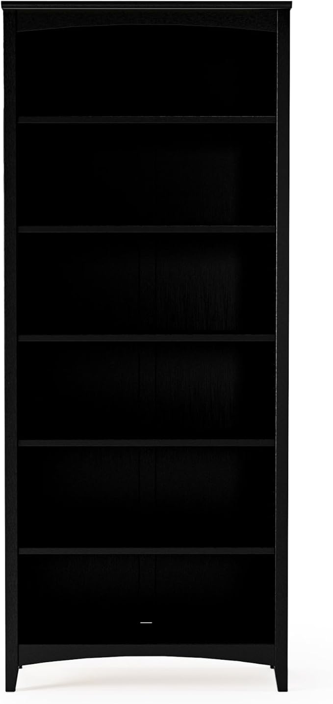 Camaflexi Shaker Style 6 Shelf Bookcase/Solid Wood / 72 inch Tall/Adjustable Shelving/Closed Back/Display Bookshelf for Living Room, Bedroom, Home and Office, Black