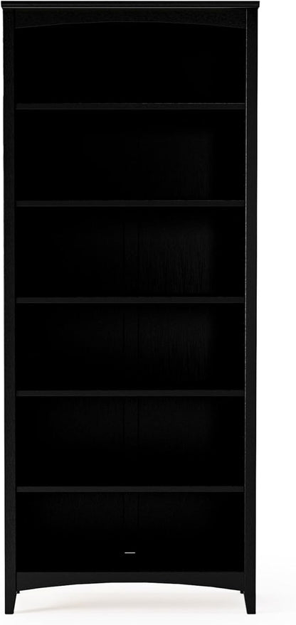 Camaflexi Shaker Style 6 Shelf Bookcase/Solid Wood / 72 inch Tall/Adjustable Shelving/Closed Back/Display Bookshelf for Living Room, Bedroom, Home and Office, Black