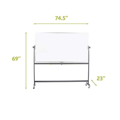 Pearington Dry Erase Markers Magnetic White Board- Mobile and Reversible with Aluminum Frame, 72" W x 40" H- for Classroom, Home, or Office Presentations or Study Notes
