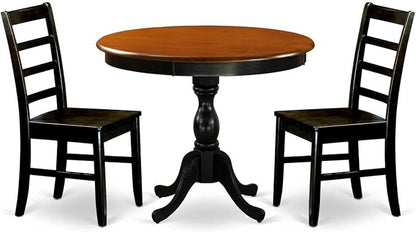 East West Furniture AMPF3-BCH-W 3 Piece Dining Table Set for Small Spaces Contains a Round Kitchen Table with Pedestal and 2 Dining Room Chairs, 36x36 Inch, Black & Cherry