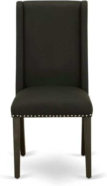 East West Furniture V627FL624-5 5 Piece Kitchen Table & Chairs Set Includes a Rectangle Dining Room Table with V-Legs and 4 Black Linen Fabric Upholstered Chairs, 40x72 Inch, Multi-Color