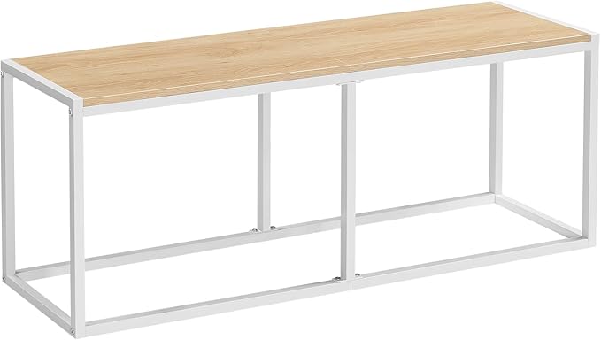 HOOBRO Dining Bench, 47.2 Inch Industrial Style Kitchen Table Bench, Steel Frame, Easy to Assemble, for Kitchen, Dining Room, White and Natural WN12CD01
