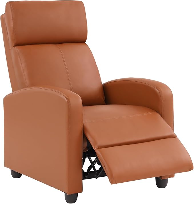 BestMassage | Recliner Chair | No Massage Function | Pu Tan | with Lumbar Support, Adjustable Push Back, Wide Armrests, Footrest & Padded Seat | Easy Assembly | for Living Room, Home Theatre