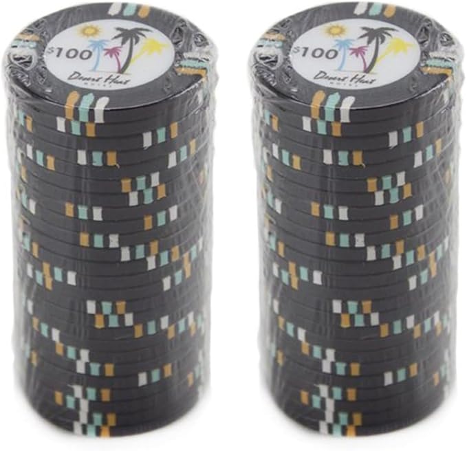 13.5-gram Desert Heat Premium Poker Chips (50-Pack) Heavy Clay Composite Set - Bulk Casino Chips with Denominations for Texas Holdem, Blackjack - Betting Game Accessories ($1,000 Yellow)