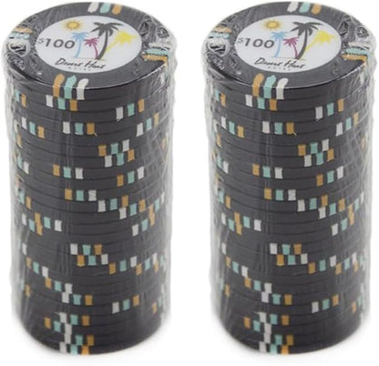 13.5-gram Desert Heat Premium Poker Chips (50-Pack) Heavy Clay Composite Set - Bulk Casino Chips with Denominations for Texas Holdem, Blackjack - Betting Game Accessories ($5 Red)