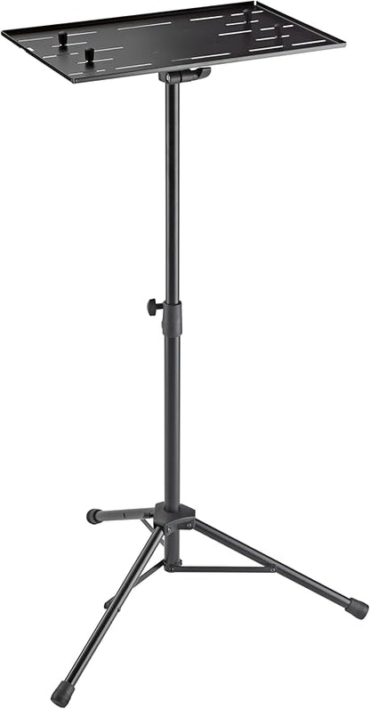K&M Konig & Meyer 12185.000.55 Laptop Stand | Oversized Desk w/Adjustable Height & Securing Bolts | Cross Brace Foldable Tripod Legs | Ergonomic | Compact | Portable | German Made | Black