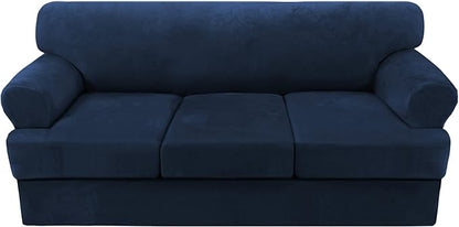 H.VERSAILTEX Sofa Slipcovers - Thick Velvet Couch Covers for 3 Cushion Couch with 3 Individual T Cushion Covers, Navy