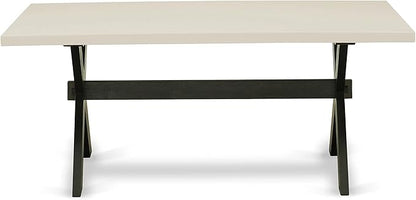 East West Furniture X627AB624-7 7 Piece Dining Room Furniture Set Consist of a Rectangle Dining Table with X-Legs and 6 Black Color Linen Fabric Upholstered Chairs, 40x72 Inch, Multi-Color