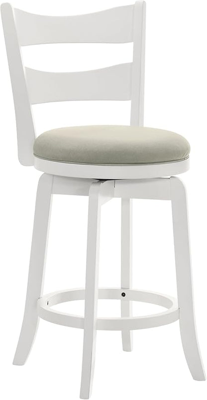 Armen Living Blair 26 in. Matte White Counter Height Rubberwood Swivel Barstool with Fog Fabric Seat - Set of 4