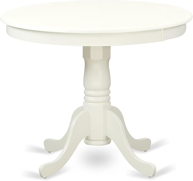 East West Furniture ANWE5-LWH-W 5 Piece Dining Room Table Set Includes a Round Kitchen Table with Pedestal and 4 Dining Chairs, 36x36 Inch, Linen White