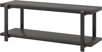FOLUBAN 47 Inch Shoe Storage Bench, Rustic Wood and Metal Entryway Bench for Hallway Front Door Entrance, Vintage Indoor Shoe Rack Bench Seat for Bedroom Living Room, Dark Gray