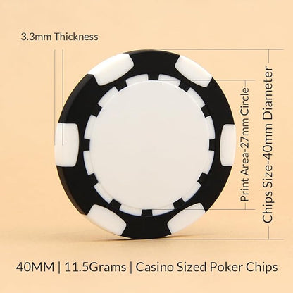 40mm Custom Poker Chips with Your Text,Logo or Design for Weddings, Anniversaries, Parties, Corporate Events and Fundraisers,100 Full Color 11.5 Gram Casino Sized Poker Chips