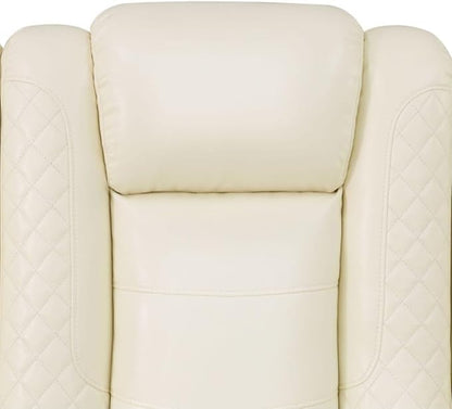 Electric Power Recliner Chair/Loveseat/Sofa Living Room, Comfy Home Theater Breathing Leather Seating with USB 2.0 Charging Ports, LED Light Strips, Fold-Down Table & Cupholders (White-2)