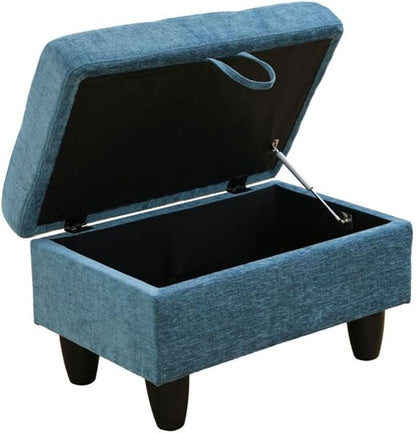 Blue L-Shaped 3-Piece Flannel Sofa with Storage Ottoman Set, Sectional Couch Sofa Set for Living Room, Office, Small Space