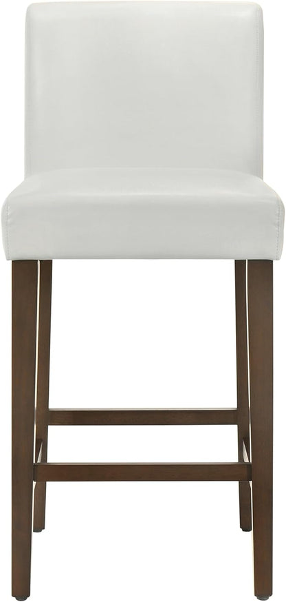 CHITA Counter Height Bar Stools Set of 3, 27" H Seat Height Upholstered Barstools, PU Leather in White