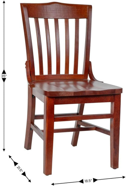 Flash Furniture Hercules Series School House Back Wood Restaurant Chair, Classic Armless Dining Chair for Restaurants/Kitchens, Mahogany Wood Finish