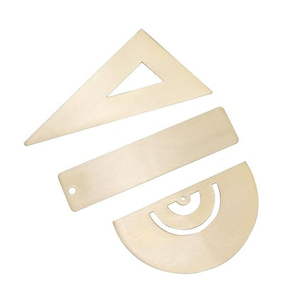 3PCS Brass Ruler Straight Ruler Triangle Ruler Protractor Learning Office Ruler Geometry Set Brass Vintage Stationery Gold