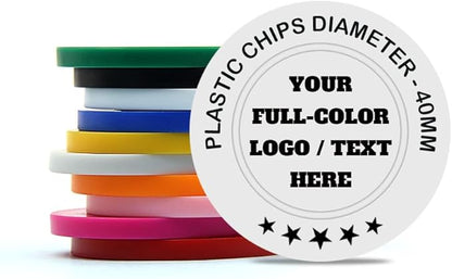 500 Custom Poker Chips Plastic Tokens,40mm/1.57in Diameter,Imprint Full-Color with Your Logo,Text or Images for Drink Bar,Wedding,Event,Company Advertise
