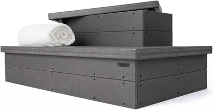 Heavy Duty Hot Tub Steps with Storage - Waterproof, Non-Slip & No Maintenance - Large 700LBS Load Capacity - Multi Angle Access - Ideal for Spa Steps, Hot Tub Stairs - Gray Spa Step for Outdoor
