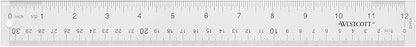 Westcott Acrylic Clear Ruler, Easy-to-Read Markings, Scratch-Resistant Design, Raised Beveled Edges, for Crafting, Office, Classroom, Back to School, School Supplies, 12-Inch