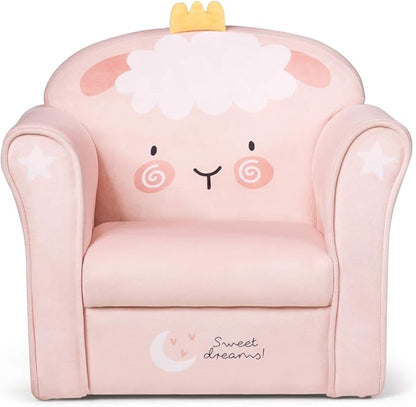 Costzon Kids Couch, Children's Sofa Armrest Chair with Pattern, Toddler Furniture w/Sturdy Wood Construction, Preschool, Lightweight Kids Couch Sofa Chair for Aged 1-5 Boys & Girls Gifts, Lamb