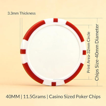 100 Custom 11.5 Gram Texas Hold 'em Chips, Upload Your Photo, Text, Logo or Image, for Card Club, Bar Tokens or Golf Club