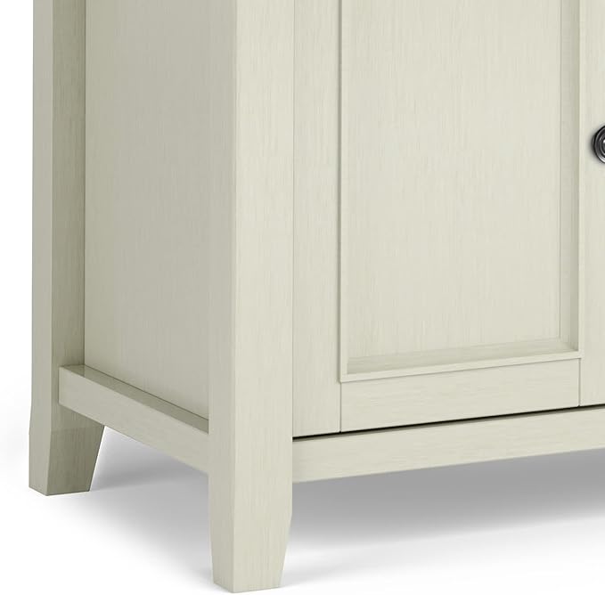 SIMPLIHOME Amherst 54-inch Wide Solid Wood TV Stand in Antique White, Transitional-Style Media Console for Living Room with Adjustable Shelves and Cable Management