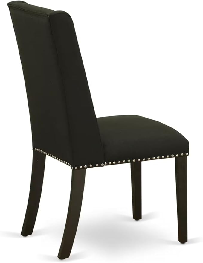 East West Furniture V677FL624-9 9 Piece Kitchen Table Set Includes a Rectangle Dining Table with V-Legs and 8 Black Linen Fabric Parsons Dining Chairs, 40x72 Inch, Multi-Color