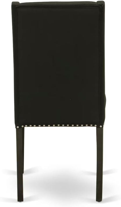 East West Furniture V697FL624-9 9 Piece Kitchen Table Set Includes a Rectangle Dining Table with V-Legs and 8 Black Linen Fabric Parson Dining Room Chairs, 40x72 Inch, Multi-Color