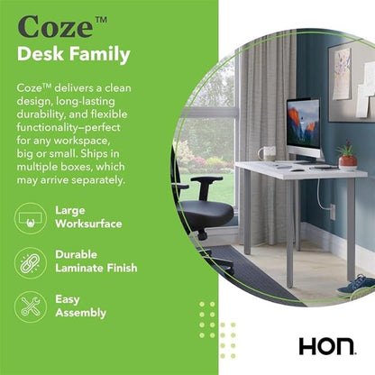 HON Coze Home Office Desks, Sturdy Table Computer Desk, 48", White Top, Black Base
