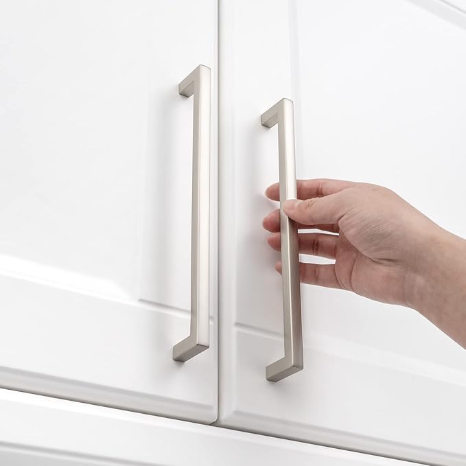 KOOFIZO Solid Square Bar Cabinet Handle - Brushed Nickel Furniture Pull, 7.6 Inch/192mm Screwhole Distance, 1-Piece for Kitchen Cupboard Door, Bedroom Dresser Drawer, Bathroom Wardrobe Hardware