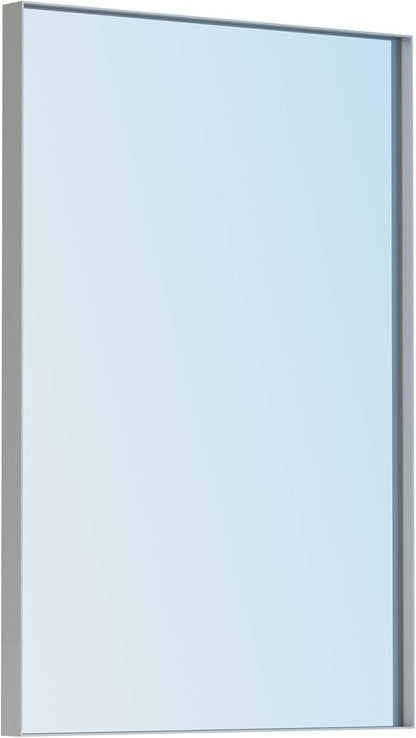 VocalStar 22 x 30 Inch Silver Bathroom Mirror for Wall, Square Corner Rectangle Nickel Metal Framed Bathroom Vanity Mirrors, 1/4-inch Shatterproof Glass | Ultra-Flush Hanging