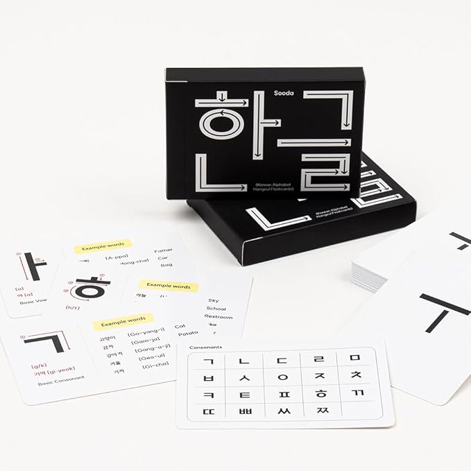 Korean Alphabet Flashcards with 195 Example Words – Hangul Learning Cards for Beginners & Teachers, Audio Files and Hangul Chart | Korean Stationery Gift