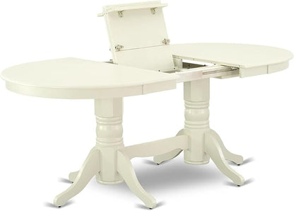 East West Furniture VAAB5-LWH-02 5 Piece Dining Room Table Set Includes an Oval Kitchen Table with Butterfly Leaf and 4 Light Beige Linen Fabric Parsons Chairs, 40x76 Inch, Linen White