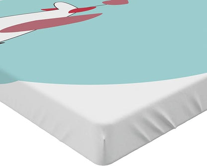 Ambesonne Airplane Fitted Sheet, Abstract and Romantic Sky Scene Along Hearts Streaming Behind, Bed Cover with All-Round Elastic Deep Pocket for Comfort, Queen Size, Dried Rose and Pale Seafoam