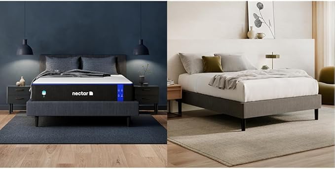 Nectar Twin XL 12” Mattress with Bed Frame - Grey - Medium Firm Gel Memory Foam - Cooling Comfort Technology - 365-Night Trial - Forever Warranty - Easy Assembly - 8 Inch Legs - Holds Up to 700 Pounds