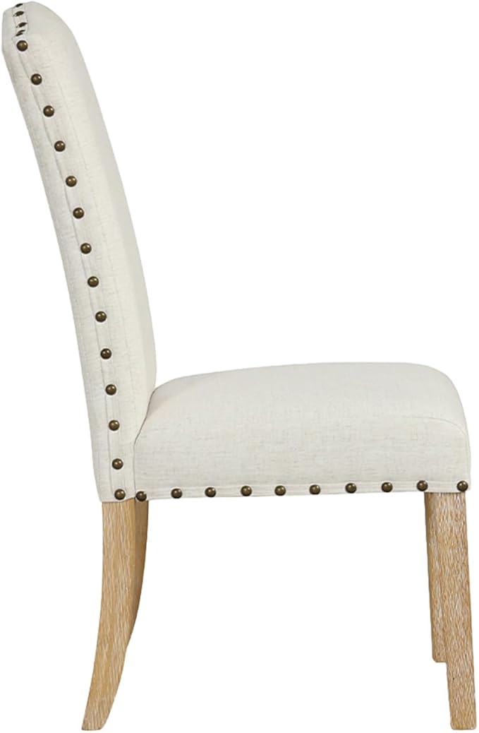 HomePop Home Decor | Classic Upholstered Parsons Dining Chairs | Curver Top Dining Chairs with Nailhead Trim, Vanilla Cream Textured Woven (Set of 2)