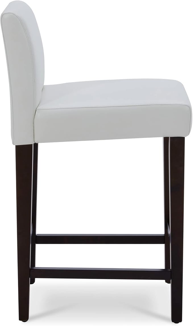 CHITA Counter Height Bar Stools Set of 2, 25" H Seat Height Upholstered Barstools, PU Leather in White