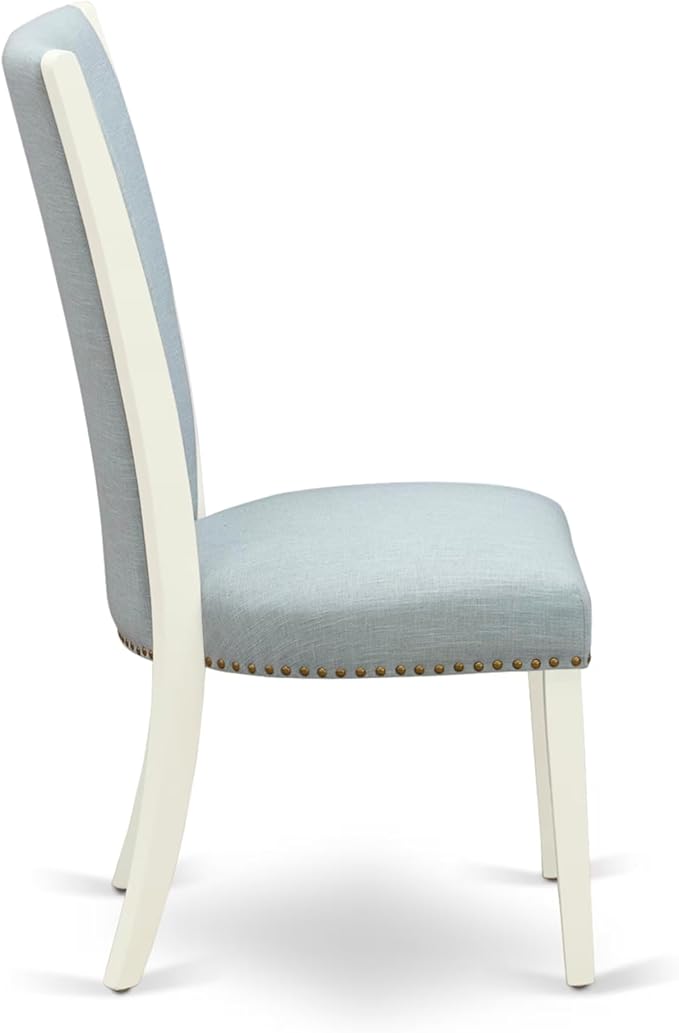 East West Furniture V097VE215-7 7 Piece Dining Table Set Consist of a Rectangle Dining Room Table with V-Legs and 6 Baby Blue Linen Fabric Upholstered Chairs, 40x72 Inch, Multi-Color