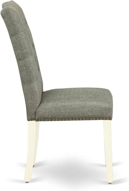 East West Furniture V077EL207-9 9 Piece Kitchen Table & Chairs Set Includes a Rectangle Dining Room Table with V-Legs and 8 Gray Linen Fabric Parson Dining Chairs, 40x72 Inch, Multi-Color
