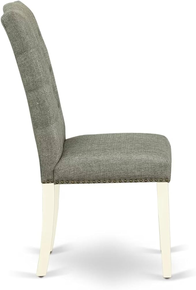 East West Furniture V097EL207-9 9 Piece Kitchen Table Set Includes a Rectangle Dining Table with V-Legs and 8 Gray Linen Fabric Parson Dining Chairs, 40x72 Inch, Multi-Color