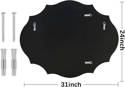 Muzilife 24x31 Frameless Oval Wall Mirror Beveled Scalloped Mirror Silver Wall Mirror with MDF Backplane Over Bathroom Sink for Vanity, Bedroom or Any Other Room in Your Home