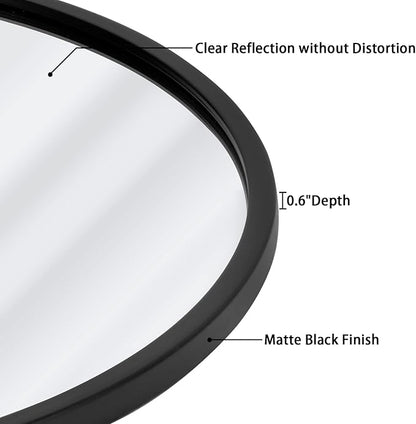 24 inch Round Mirror Black Metal Framed Wall Mount Bathroom Vanity Real Glass Circle Mirror for Home, Entryway, Living Room, Bedroom
