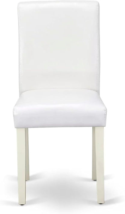 East West Furniture CAAB7-LWH-64 7 Piece Kitchen Table & Chairs Set Consist of a Rectangle Dining Room Table and 6 White Faux Leather Parsons Dining Chairs, 36x60 Inch, Linen White