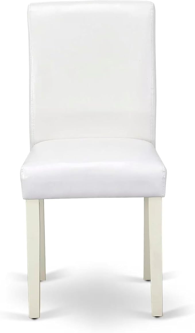 East West Furniture VAAB9-LWH-64 9 Piece Modern Dining Table Set Includes an Oval Wooden Table with Butterfly Leaf and 8 White Faux Leather Parson Dining Chairs, 40x76 Inch, Linen White
