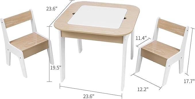 Toffy & Friends Wooden Storage Table and Chairs Set, White, 3-Piece Set, Ideal for Children's Learning, Activity Table or Dining