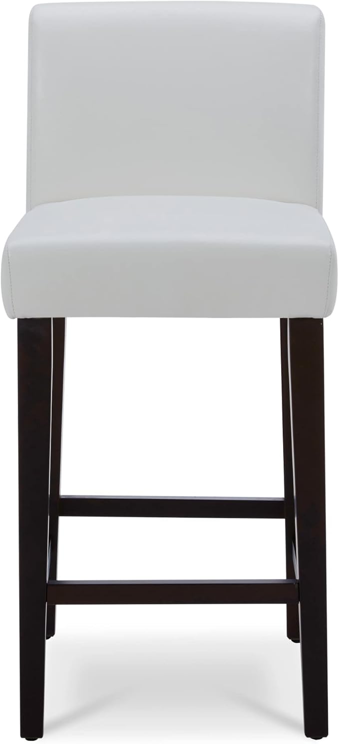 CHITA Counter Height Bar Stools Set of 2, 25" H Seat Height Upholstered Barstools, PU Leather in White