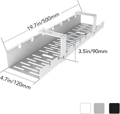 FLEXISPOT Under Desk Cable Management Tray, Metal Raceway Wires Cable Tidy Organizer Office and Home Cable Tray Use for Standing Desk (White)