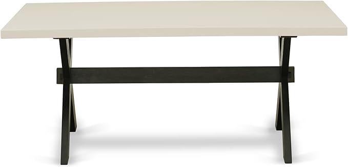 East West Furniture X627EL635-7 7 Piece Dining Table Set Consist of a Rectangle Dining Room Table with X-Legs and 6 Doeskin Linen Fabric Upholstered Chairs, 40x72 Inch, Multi-Color