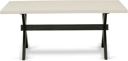 East West Furniture X627AB624-7 7 Piece Dining Room Furniture Set Consist of a Rectangle Dining Table with X-Legs and 6 Black Color Linen Fabric Upholstered Chairs, 40x72 Inch, Multi-Color